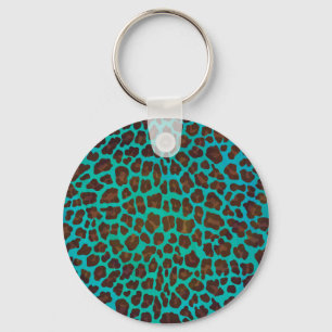 Leopard Brown and Teal Print Key Ring