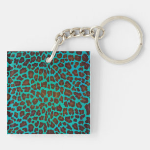 Leopard Brown and Teal Print Key Ring