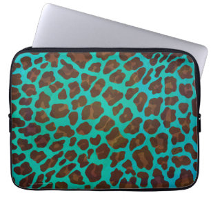 Leopard Brown and Teal Print Laptop Sleeve