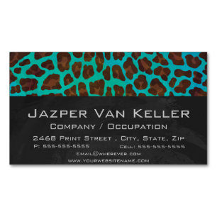 Leopard Brown and Teal Print Magnetic Business Card