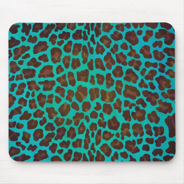 Leopard Brown and Teal Print Mouse Mat (Front)