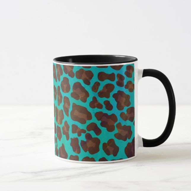 Leopard Brown and Teal Print Mug (Right)