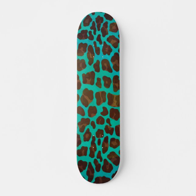 Leopard Brown and Teal Print Skateboard (Front)