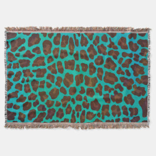 Leopard Brown and Teal Print Throw Blanket