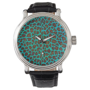 Leopard Brown and Teal Print Watch