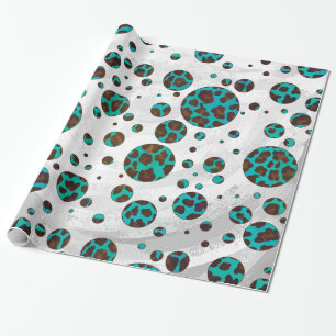 Leopard Brown and Teal Print Wrapping Paper