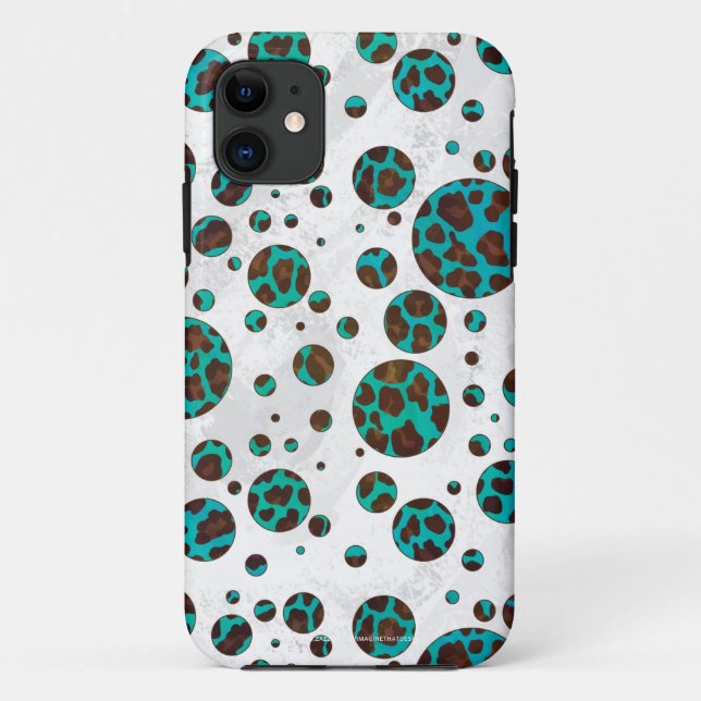 Leopard Brown and Teal PrintPolka Dots Case-Mate iPhone Case (Back)