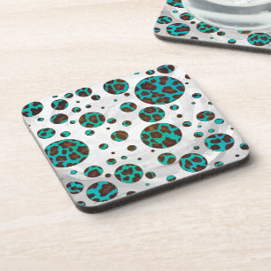 Leopard Brown and Teal PrintPolka Dots Coaster