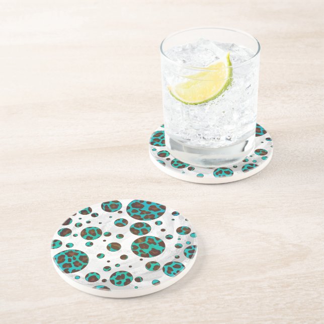 Leopard Brown and Teal PrintPolka Dots Coaster (Side)