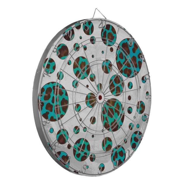 Leopard Brown and Teal PrintPolka Dots Dartboard (Front Left)
