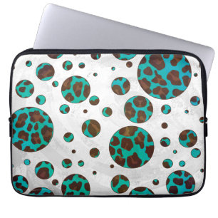 Leopard Brown and Teal PrintPolka Dots Laptop Sleeve