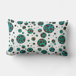 Leopard Brown and Teal PrintPolka Dots Lumbar Cushion