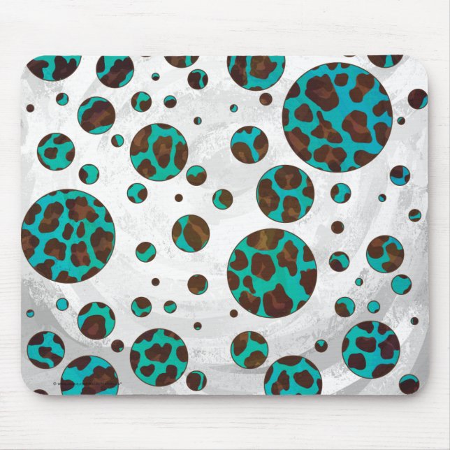 Leopard Brown and Teal PrintPolka Dots Mouse Mat (Front)