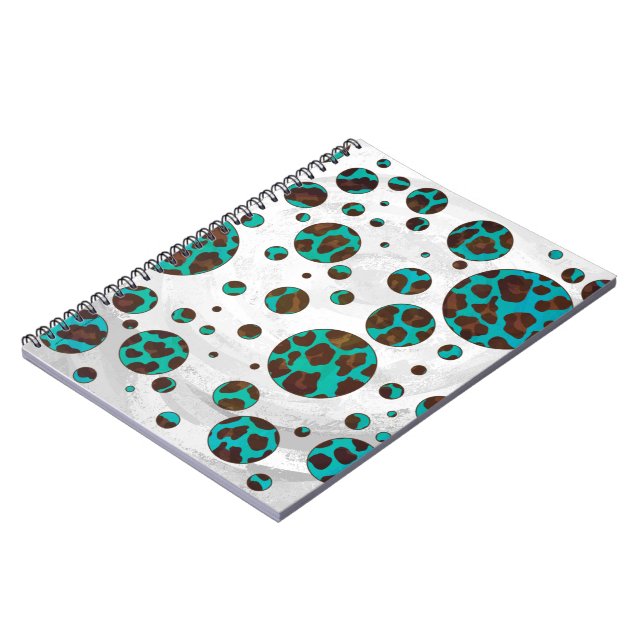 Leopard Brown and Teal PrintPolka Dots Notebook (Left Side)