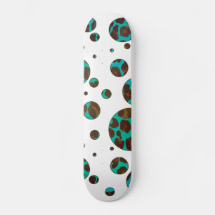 Leopard Brown and Teal PrintPolka Dots Skateboard