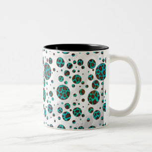 Leopard Brown and Teal PrintPolka Dots Two-Tone Coffee Mug