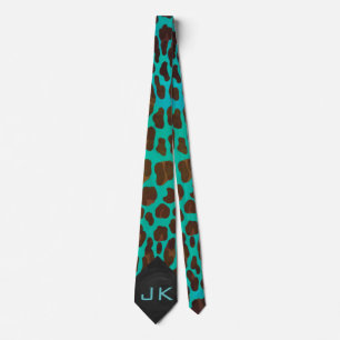 Leopard Brown and Teal Tie