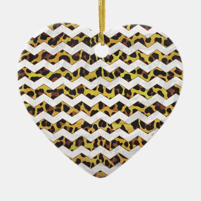 Leopard Brown and Yellow Cevron Print Ceramic Tree Decoration (Front)