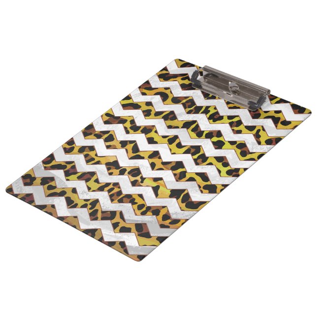 Leopard Brown and Yellow Cevron Print Clipboard (Angled)
