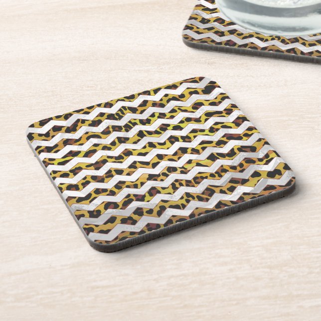 Leopard Brown and Yellow Cevron Print Coaster (Left Side)
