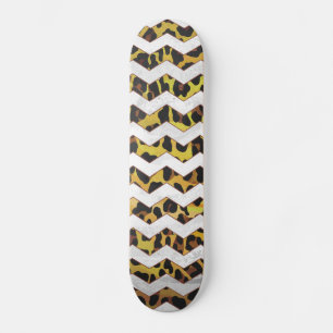 Leopard Brown and Yellow Cevron Print Skateboard