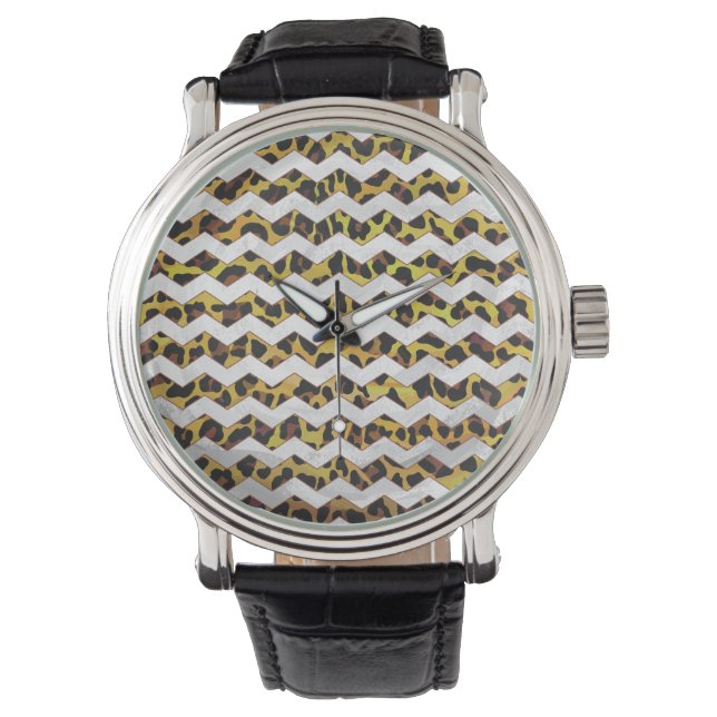 Leopard Brown and Yellow Cevron Print Watch (Front)
