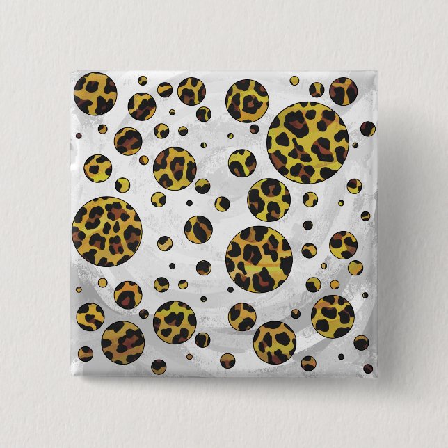 Leopard Brown and Yellow Polka Dot 15 Cm Square Badge (Front)