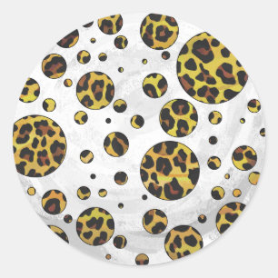 Leopard Brown and Yellow Polka Dot Classic Round Sticker