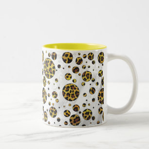 Leopard Brown and Yellow Polka Dot Two-Tone Coffee Mug