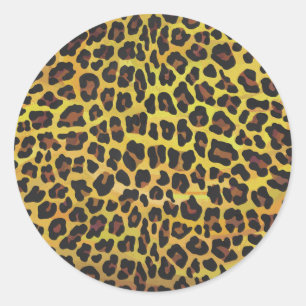Leopard Brown and Yellow Print Classic Round Sticker
