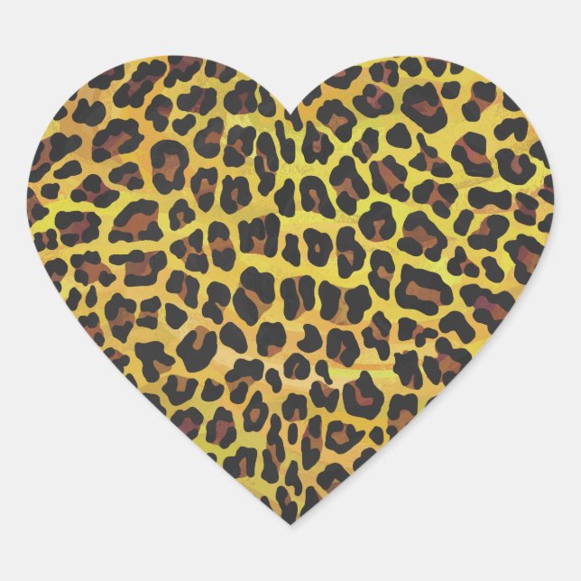 Leopard Brown and Yellow Print Heart Sticker (Front)