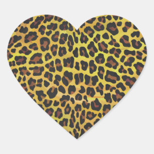 Leopard Brown and Yellow Print Heart Sticker