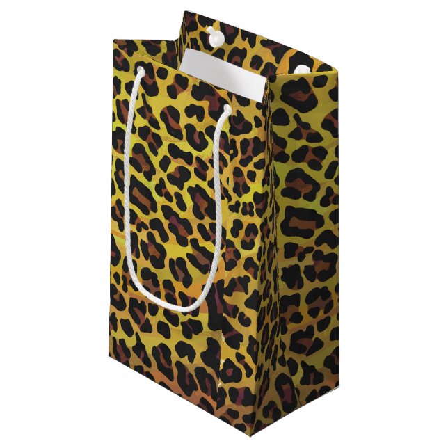 Leopard Brown and Yellow Print Small Gift Bag (Front Angled)