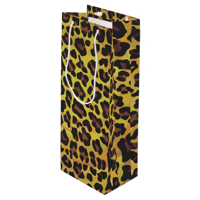 Leopard Brown and Yellow Print Wine Gift Bag (Front Angled)