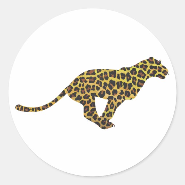 Leopard Brown and Yellow Siloette Classic Round Sticker (Front)