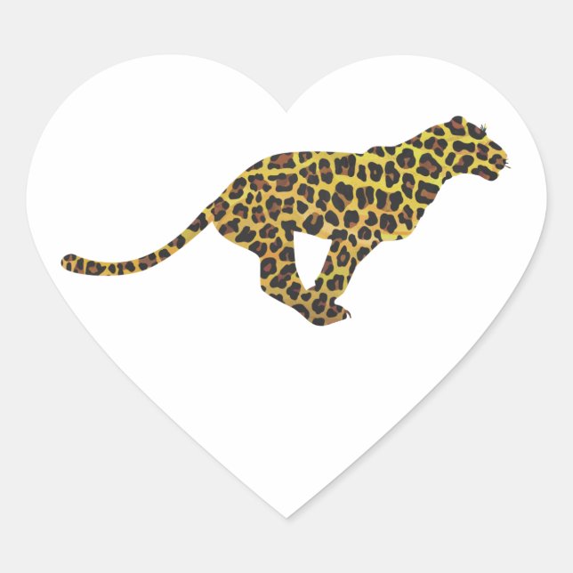 Leopard Brown and Yellow Siloette Heart Sticker (Front)