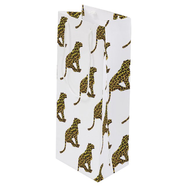 Leopard Brown and Yellow Siloette Wine Gift Bag (Front Angled)