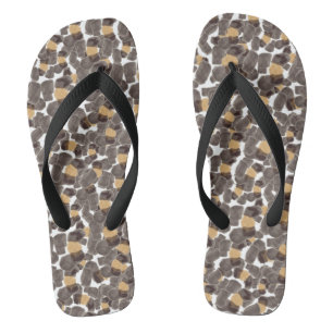 Leopard Brown Black Adult Flip Flops, Wide Straps Flops