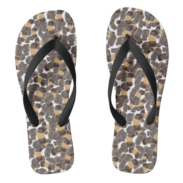 Leopard Brown Black Adult Flip Flops, Wide Straps Flops (Footbed)