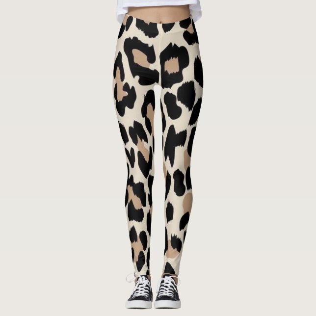 Leopard brown & black skin print leggings (Front)