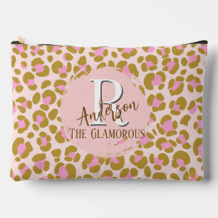 Leopard Brown Pink Beige Personalised Accessory Pouch