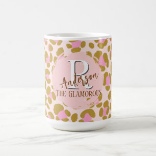 Leopard Brown Pink Beige Personalised Coffee Mug