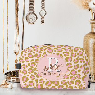 Leopard Brown Pink Beige Personalised Dopp Kit
