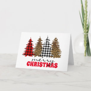Leopard Buffalo Plaid Christmas Tree Silver  Card