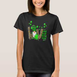 Leopard Buffalo Plaid Love St Patricks Day Gnomes  T-Shirt