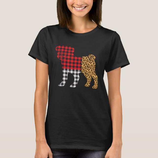 Leopard Buffalo Plaid Pug Dog  Valentine s day T-Shirt (Front)