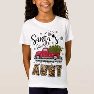 Leopard Buffalo Plaid Santa's Favourite Aunt Chris T-Shirt