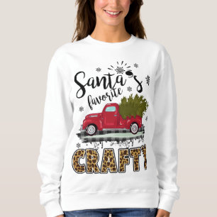 Leopard Buffalo Plaid Santa's Favourite Crafty Chr Sweatshirt