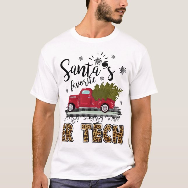 Leopard Buffalo Plaid Santa's Favourite Er Tech Ch T-Shirt (Front)