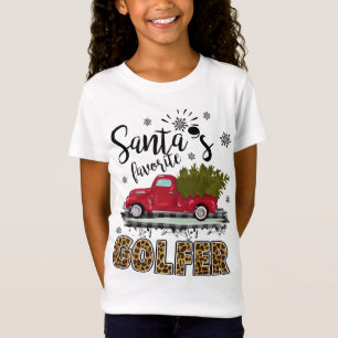 Leopard Buffalo Plaid Santa's Favourite Golfer Chr T-Shirt